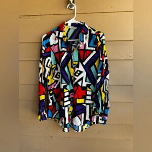 Big Dart Shirt Multicolor 90's Geometric Pop Art Vintage Button Down Shirt SZ 8